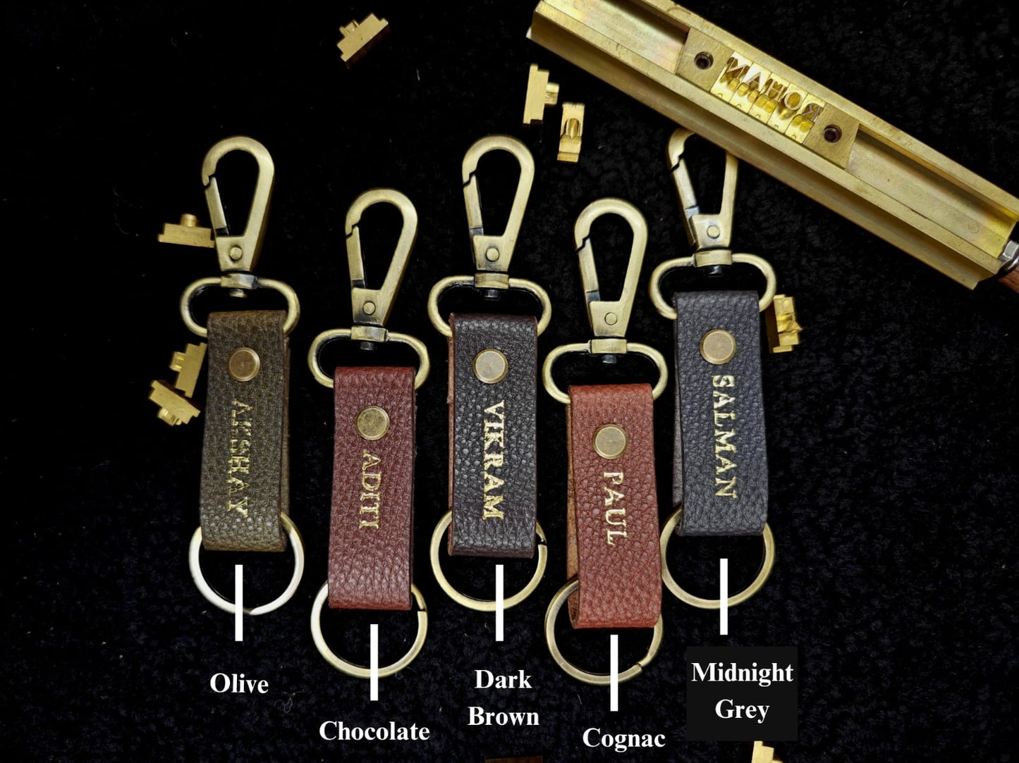 Hand Crafted Personalized Pebble Printed Leather Key Chain (Set of 3)