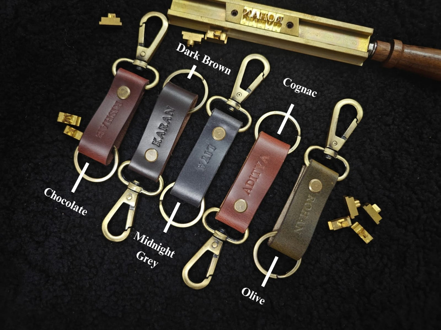 Hand Crafted Personalized Leather Key Chain Gold Foil Embossing (One Piece)