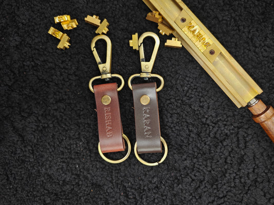 Hand Crafted Personalized Leather Key Chain Plain Embossing (Set of 2)