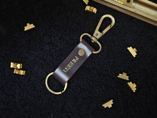 Hand Crafted Personalized Leather Key Chain Gold Foil Embossing (One Piece)