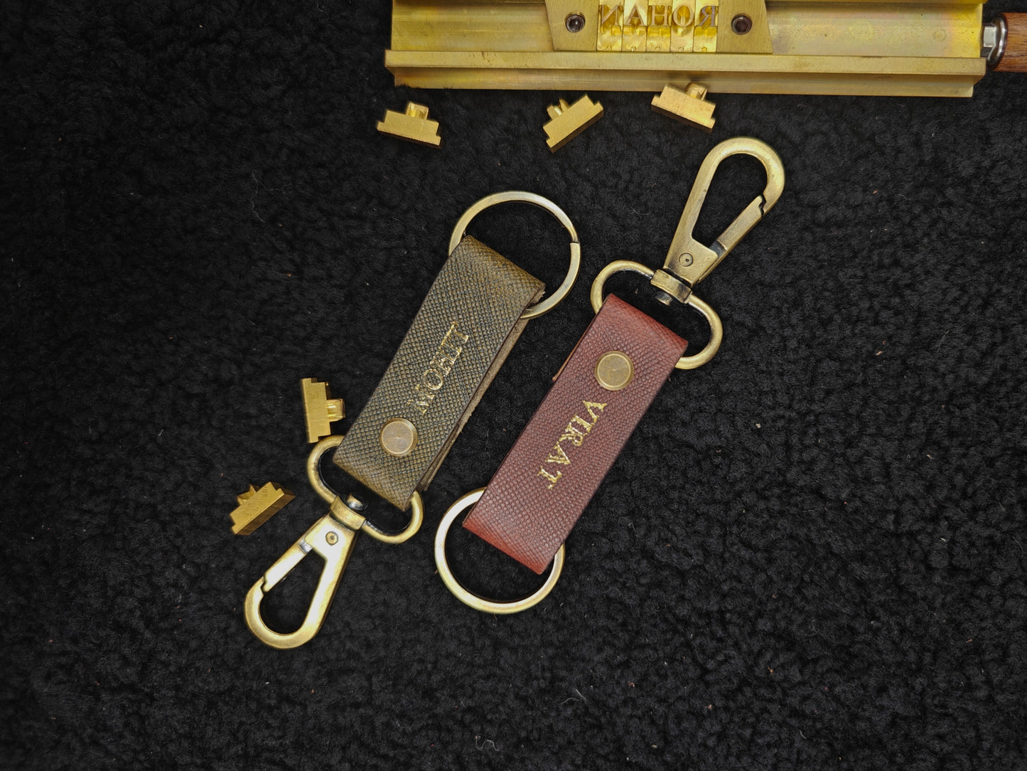 Hand Crafted Personalized Premium Saffiano Printed Leather Key Chain (Set of 2)