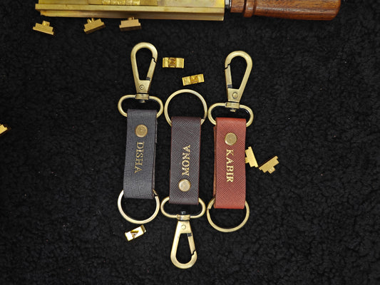 Hand Crafted Personalized Premium Saffiano Printed Leather Key Chain (Set of 3)