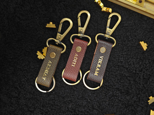 Hand Crafted Personalized Pebble Printed Leather Key Chain (Set of 3)