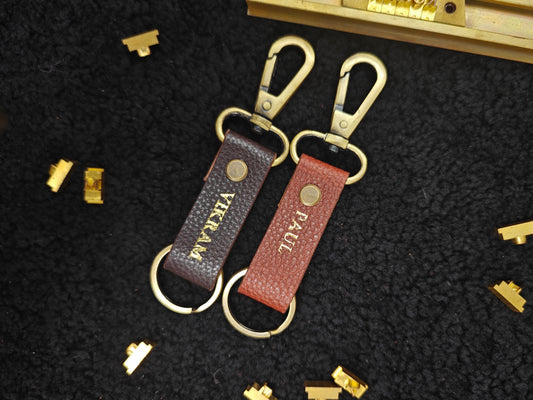 Hand Crafted Personalized Pebble Printed Leather Key Chain (Set of 2)